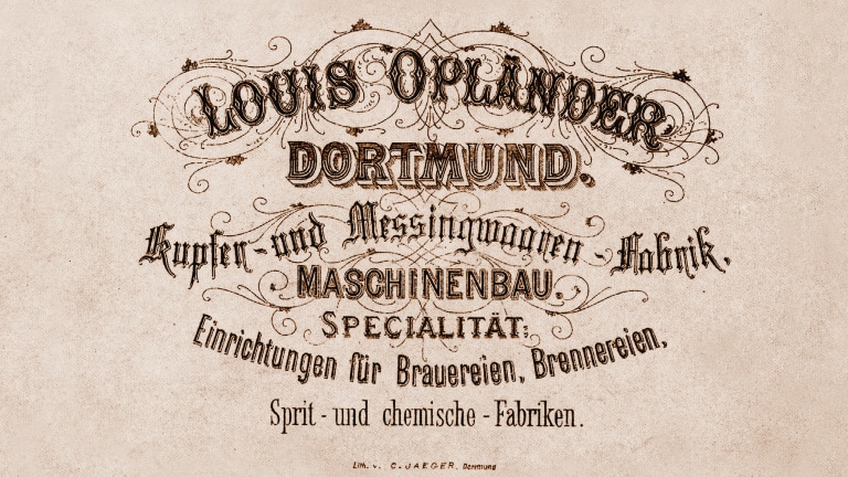 Historical lettering of Louis Opländer copper and brass goods factory.