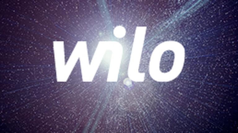 Universum mit Galaxien und Logo