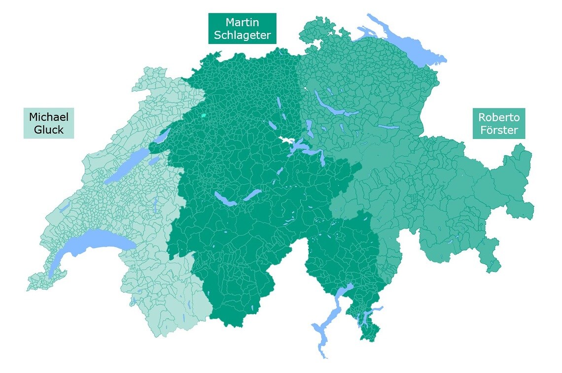 Schweizer Landkarte - Verkaufsgebietsaufteilung Water Management