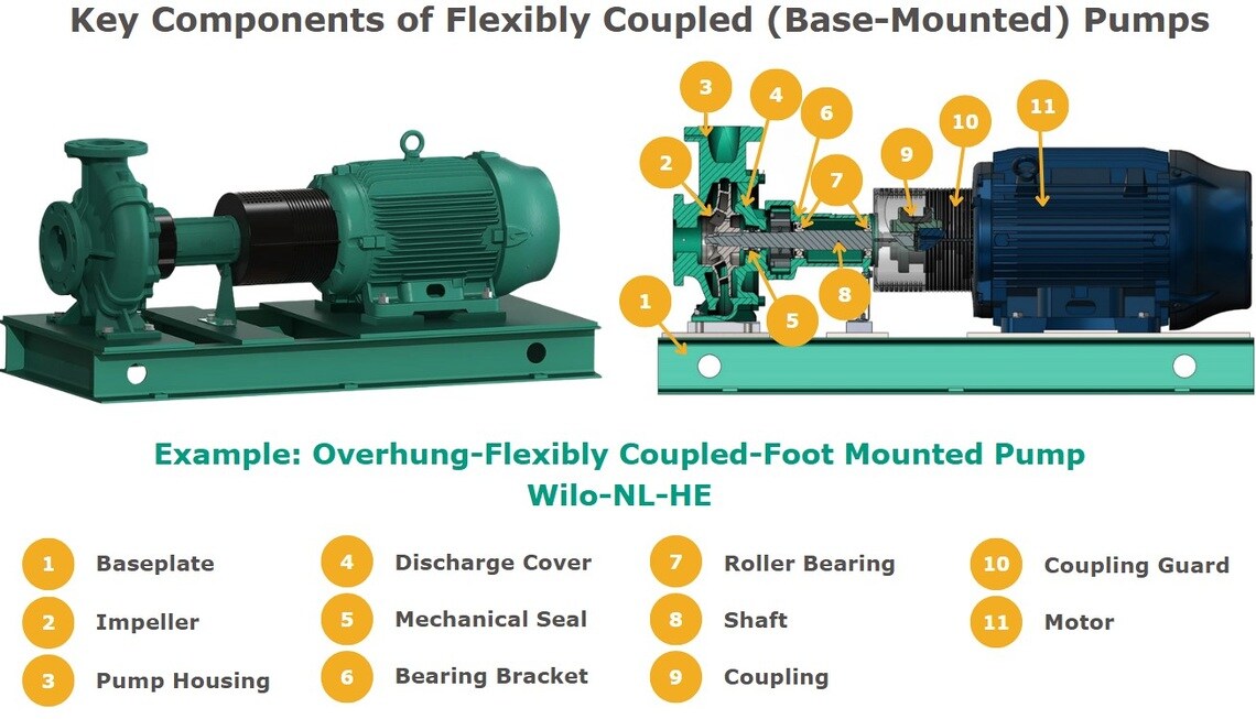 key components of flexibly coupled (base-mounted) pumps