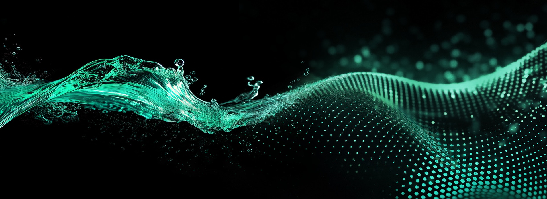 A water wave transitioning into a digital world describes the importance of intelligent water supply powered by AI.