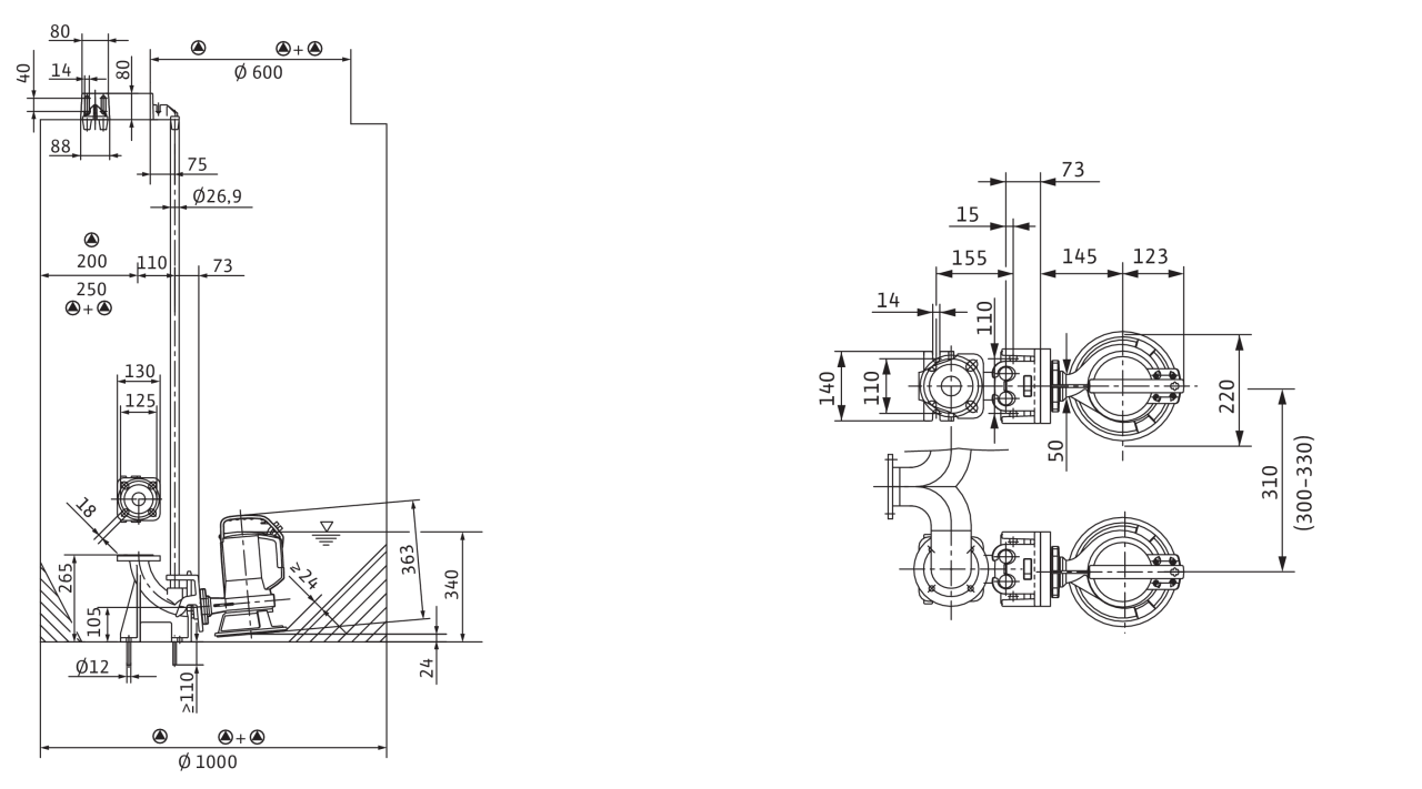 Wilo-Drain MTC 40 - stationary wet installation