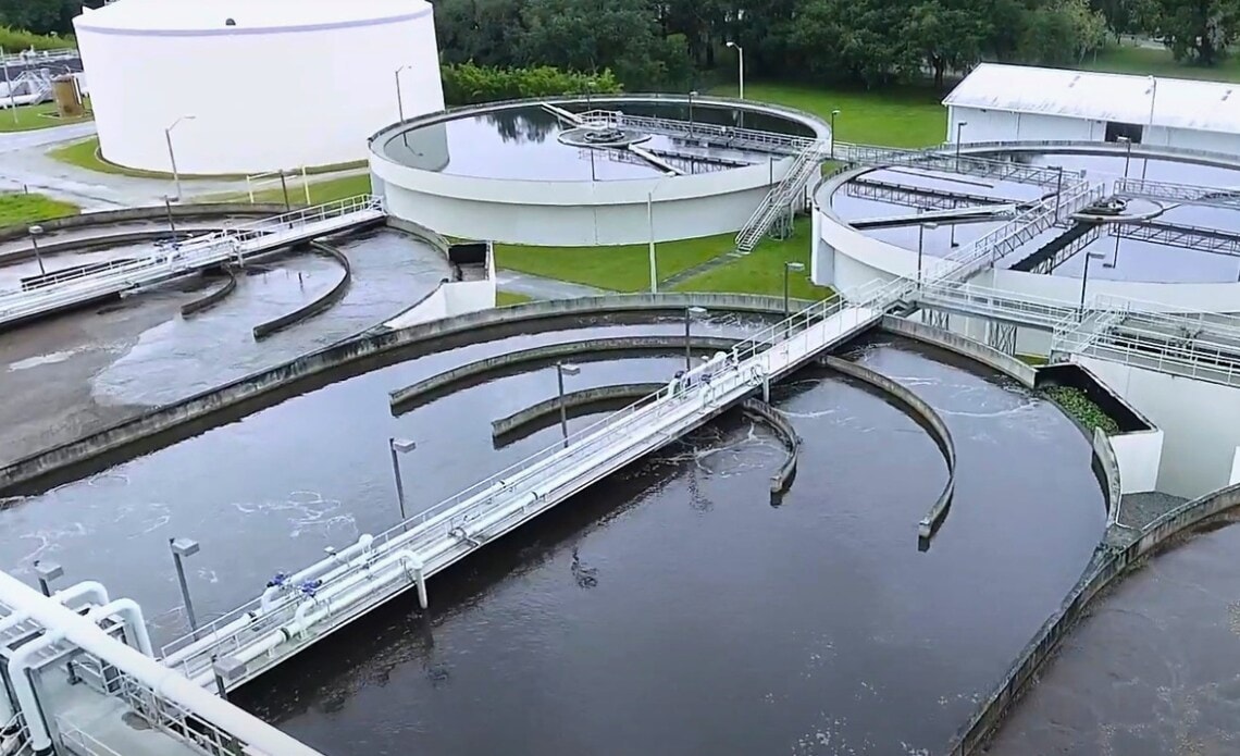 Aerial view of a water treatment plant