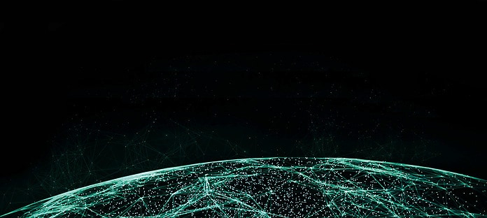 Vogelperspektive auf Weltkugel mit Datenströmen