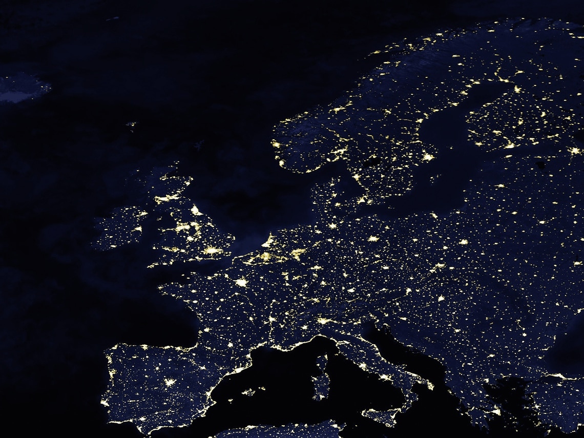 Earth at night, view from space, city lights, World, Europe