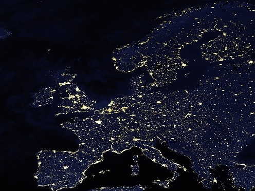 Earth at night, view from space, city lights, World, Europe