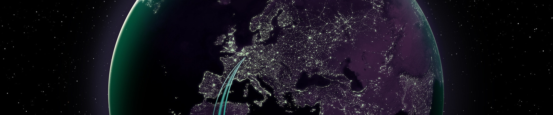 Detaillierte Darstellung der Erde nachts aus der Satellitenperspektive.