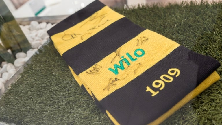 Une écharpe avec des autographes de joueurs du Borussia Dortmund