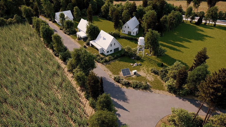 Einbindung kleinerer Ortschaften oder abgelegene Region mit Einfamilienhäusern für die Abwasserbehandlung