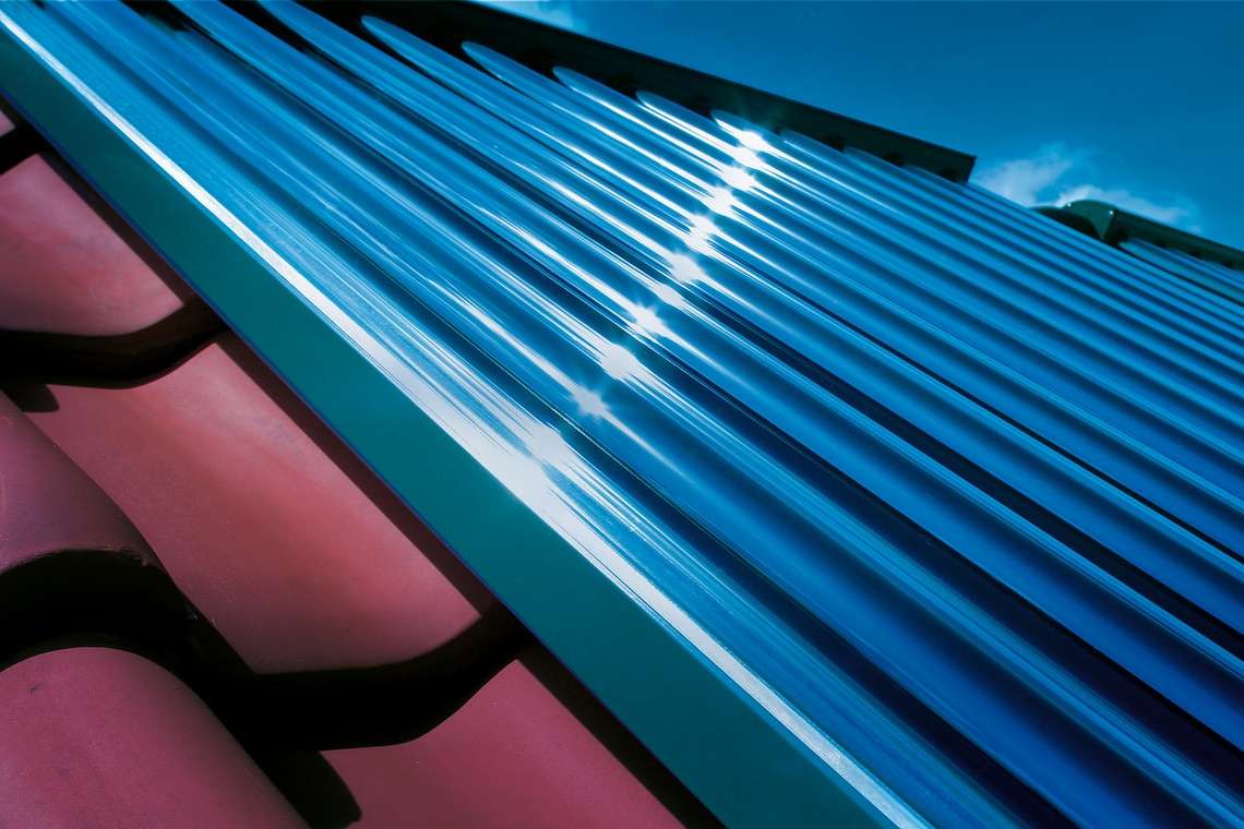 Roof of a house with solar panels for solar heating