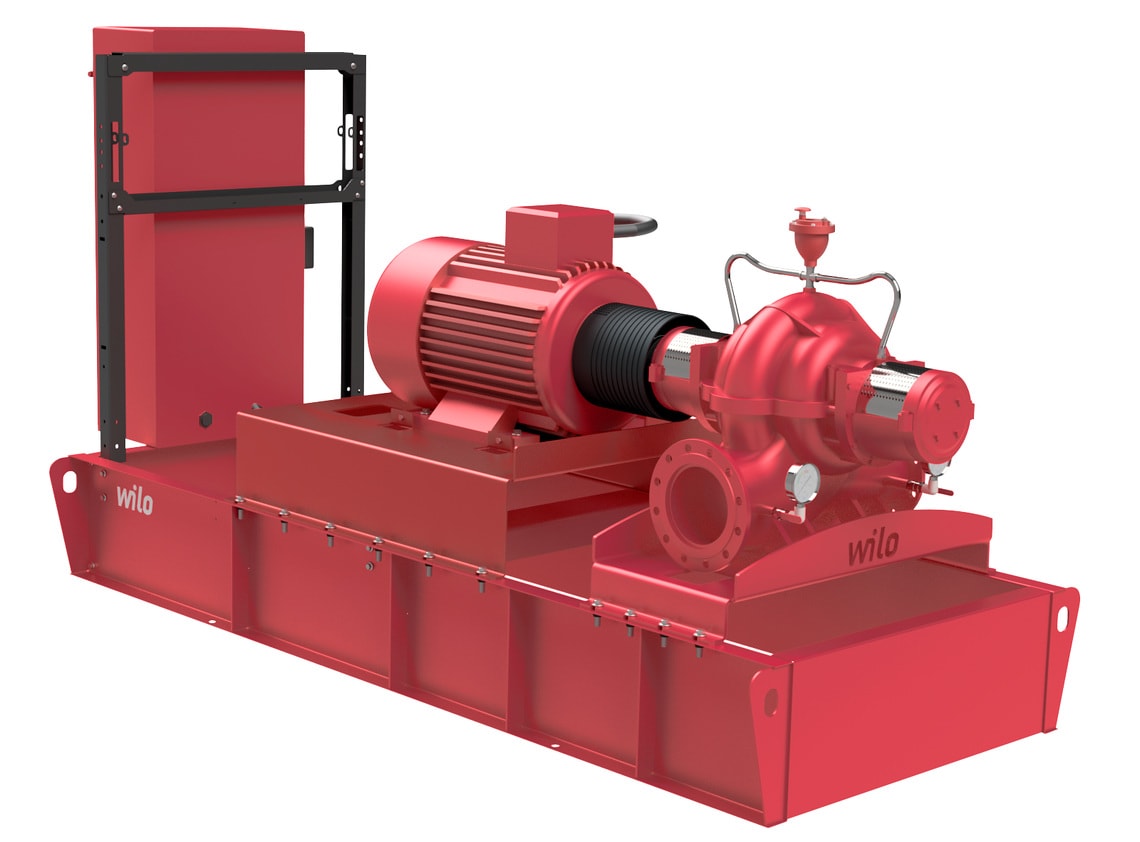 Wilo-FireSet nach NFPA 20 mit Elektromotor und Grundplatte mit integriertem Sockel