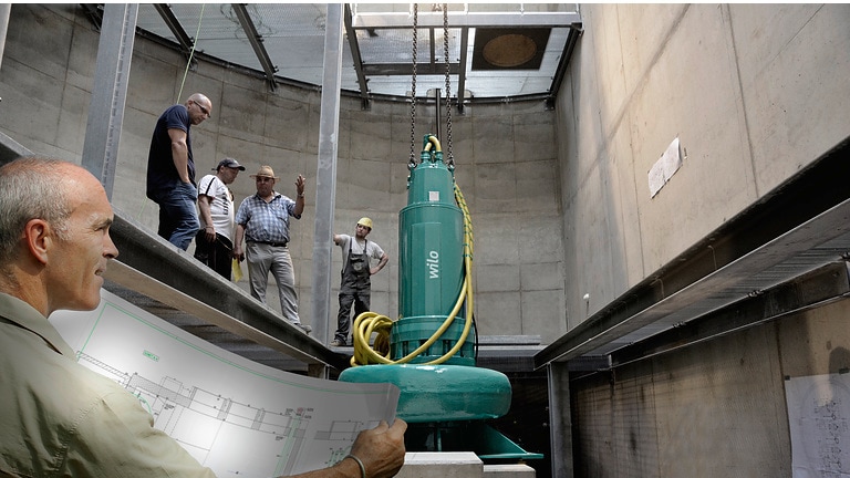 Water management consultants in a new wastewater collection and transport pumping station