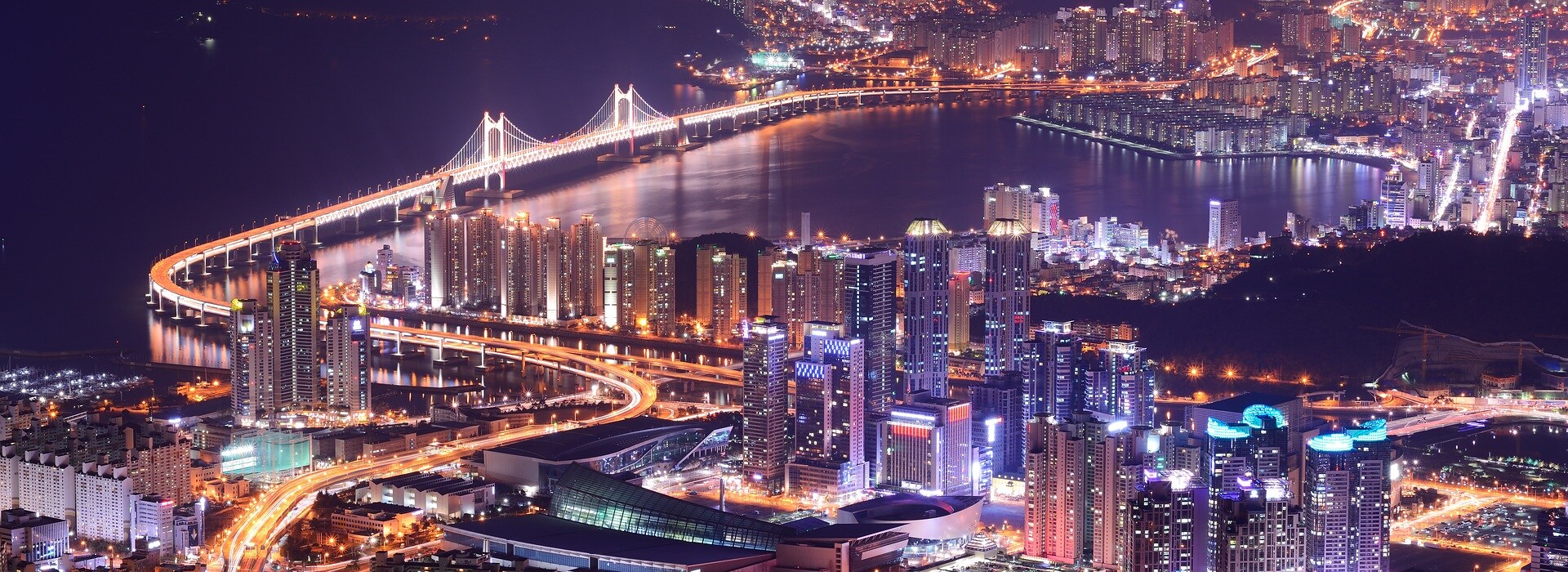 Skyline of Busan, South Korea at night.