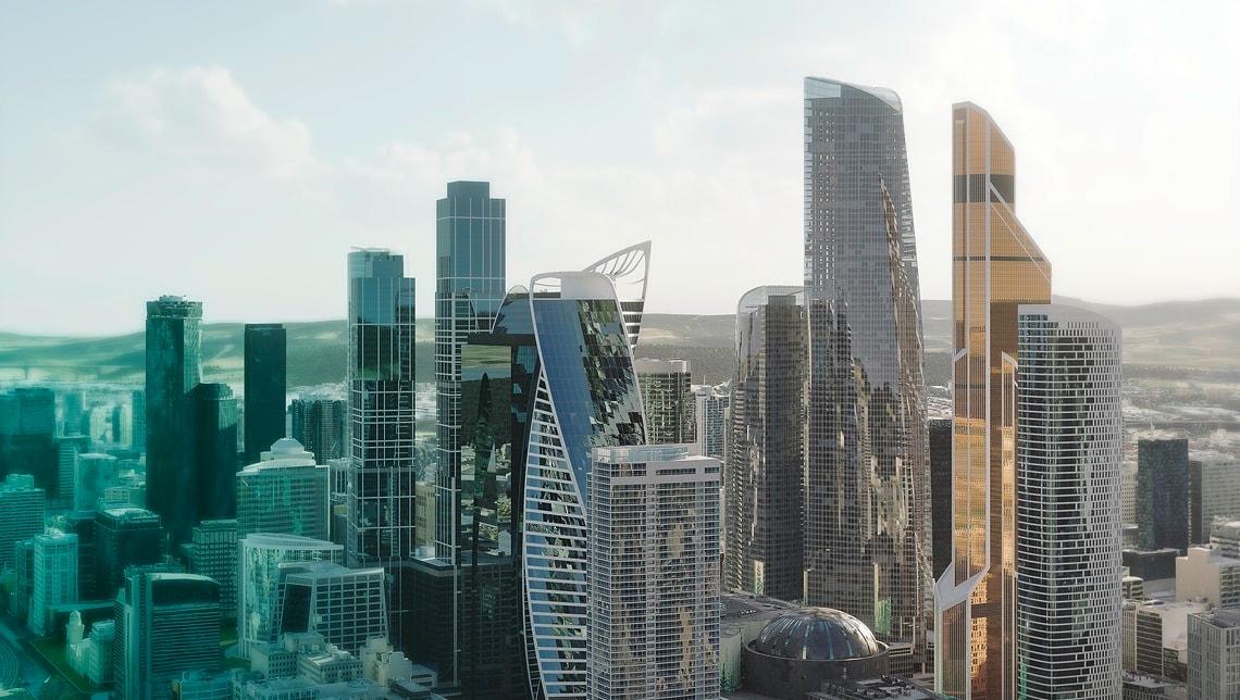 Wilo-World - Key Visual - Fictional city with parts of Moscow (Federation Tower)