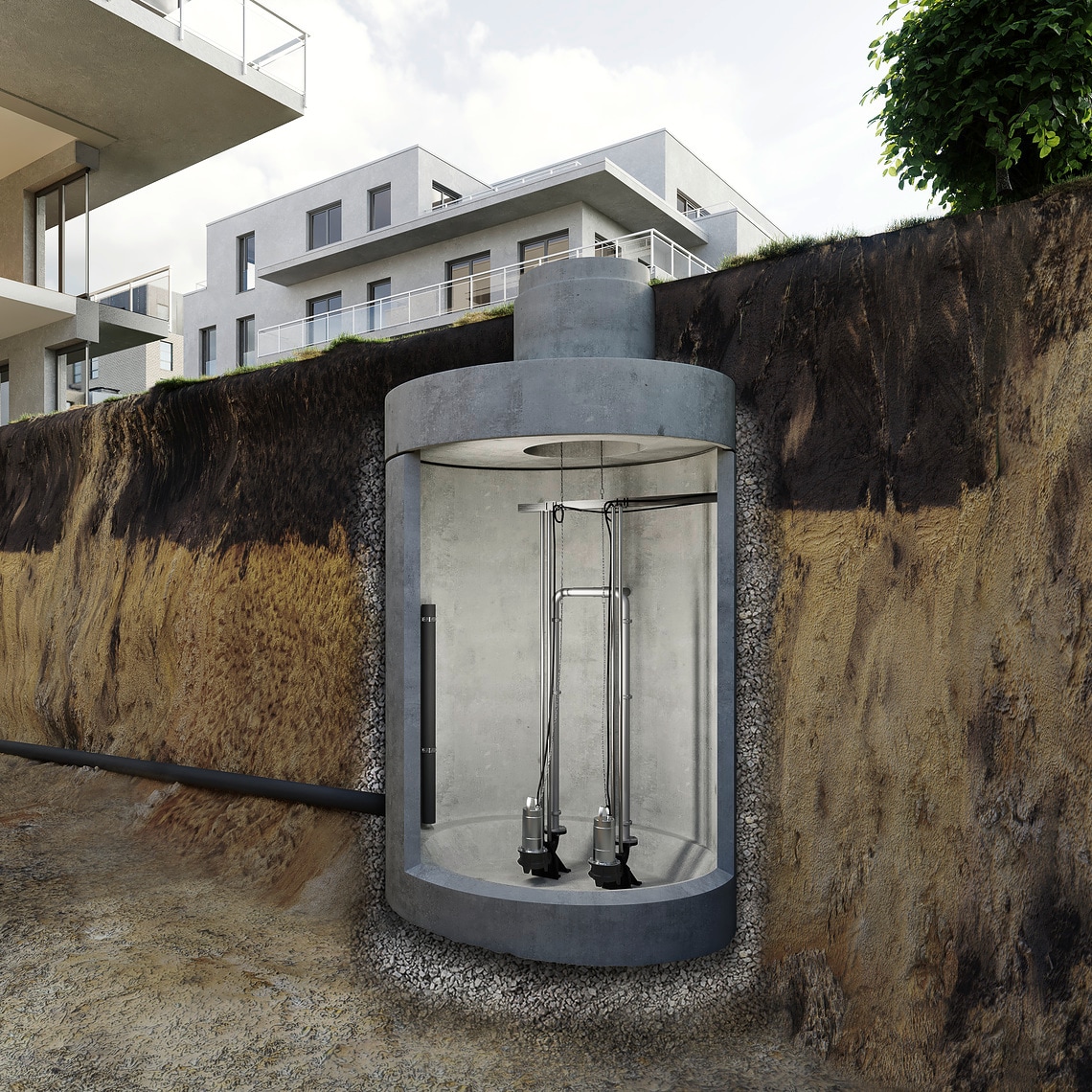 Pumpstation Mehrfamilienhaus mit Wilo-Rexa FIT-S
