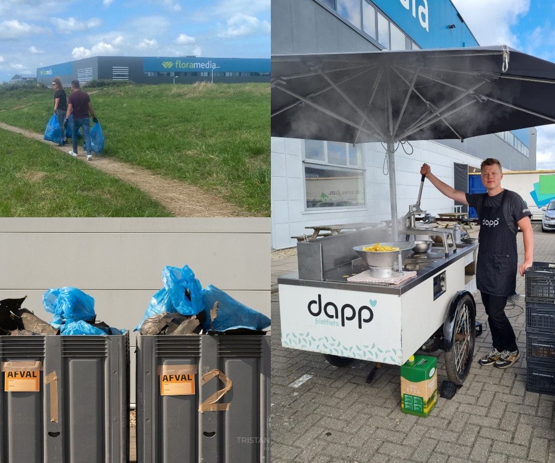 Pictures of Wilo Netherlands participating in World Cleanup Day 2021 with neighbour company FloraMedia.