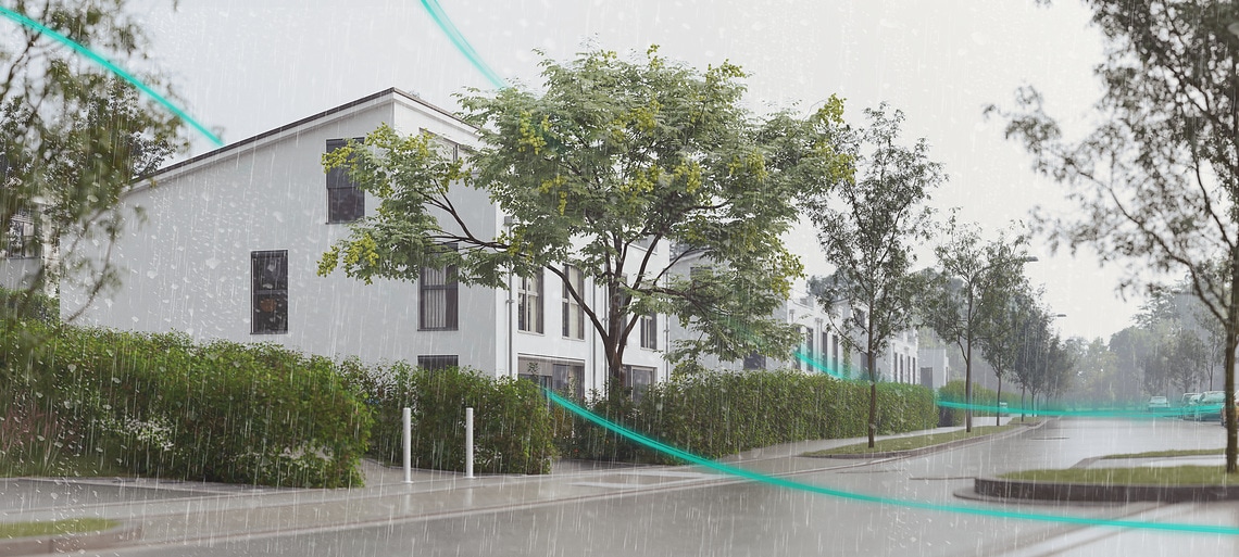 Einfamilienhaus, Regen, schlechtew Wetter APL-Image: Building Service Com - Entwässerungmit Wilo-Stream
