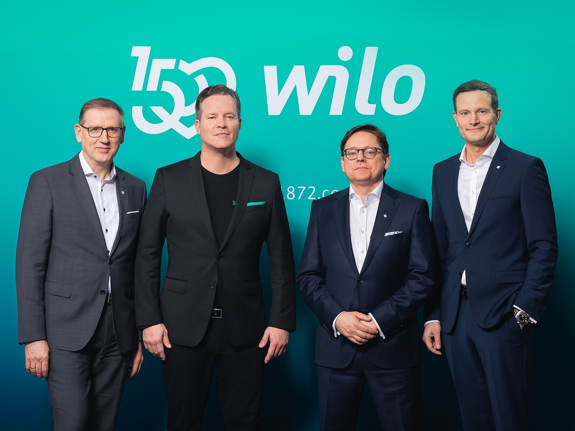 Vorstand der Wilo Gruppe: Georg Weber (CTO), Oliver Hermes (Vorstandsvorsitzender und CEO), Mathias Weyers (CFO) und Dr. Patrick Niehr (CCO)