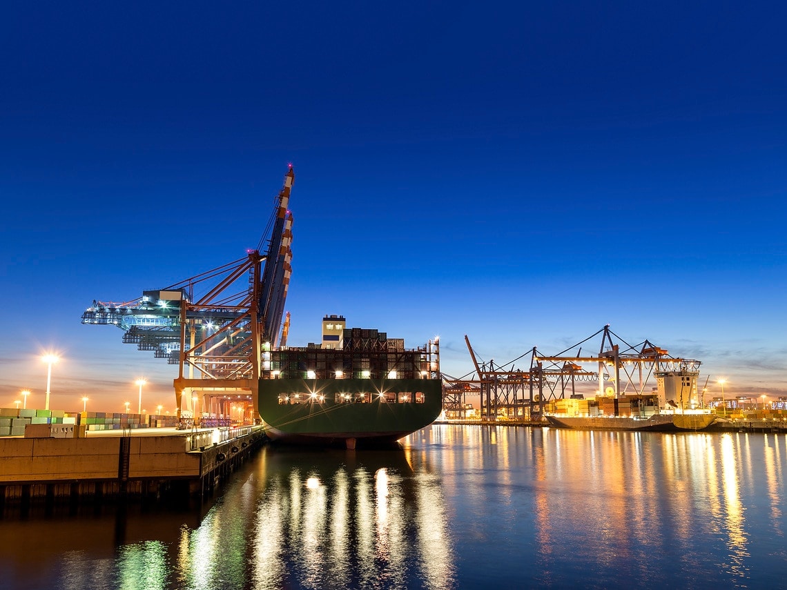 Container Terminal Hamburg Hamburg Cargo terminal on a blue evening.