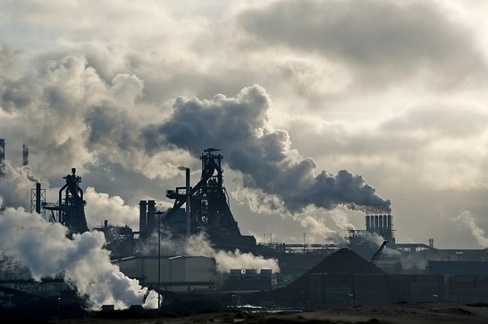 An industrial plant produces CO2 emissions.