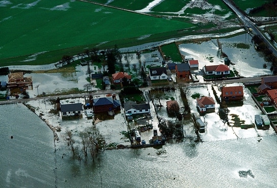 Heavy rains flood a village in Wales