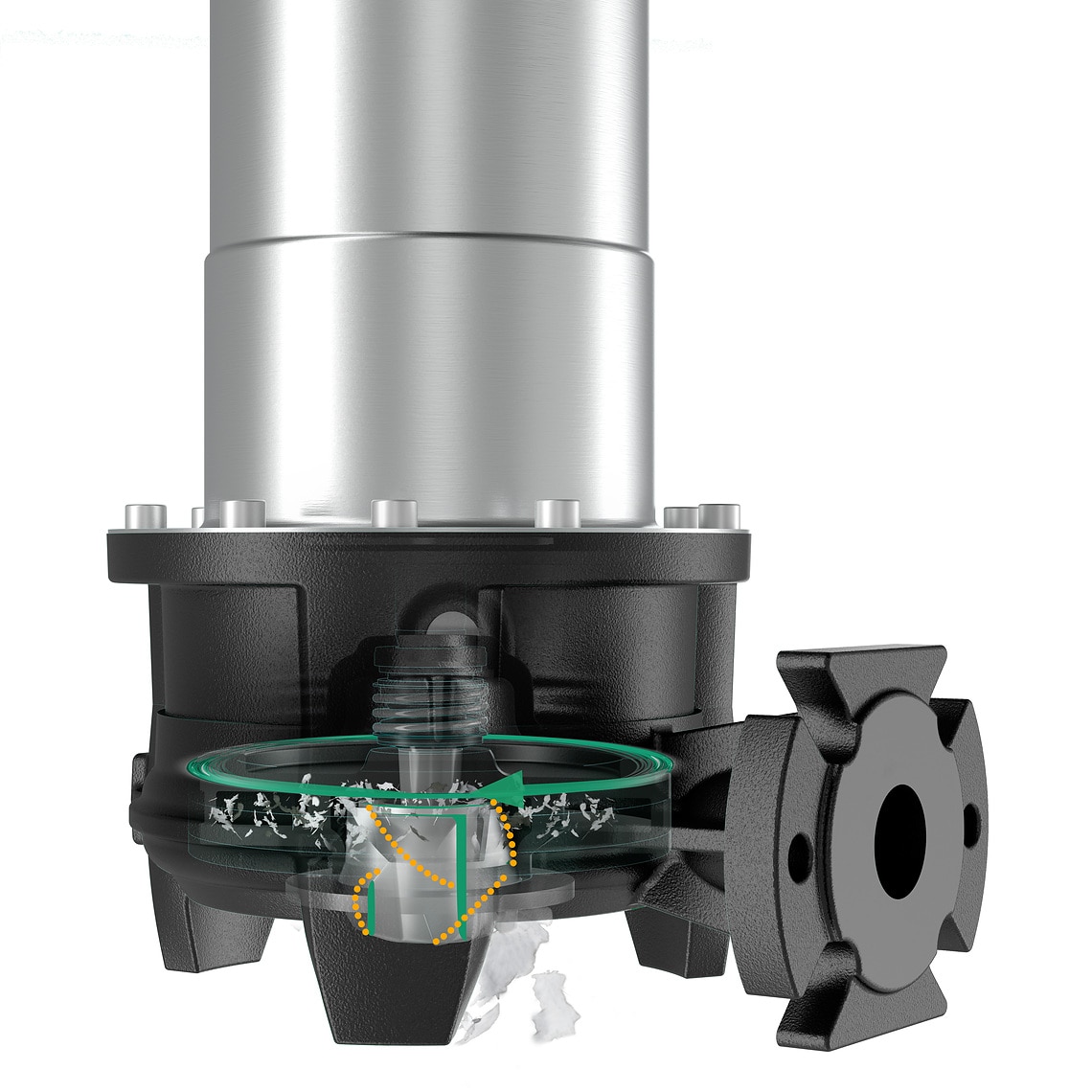 Wilo-Rexa FIT-S X-Ray - Schneidwerk mit Doppelschereneffekt - Fokus auf Hydraulik mit Feststoff