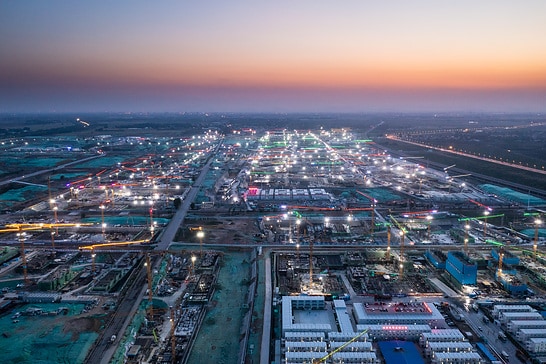 aerial view construction site in xiong'an new area