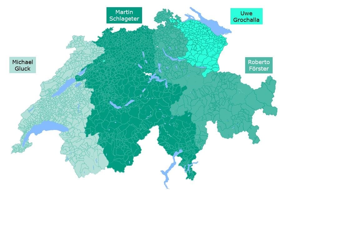 Schweizer Landkarte - Verkaufsgebietsaufteilung Water Management