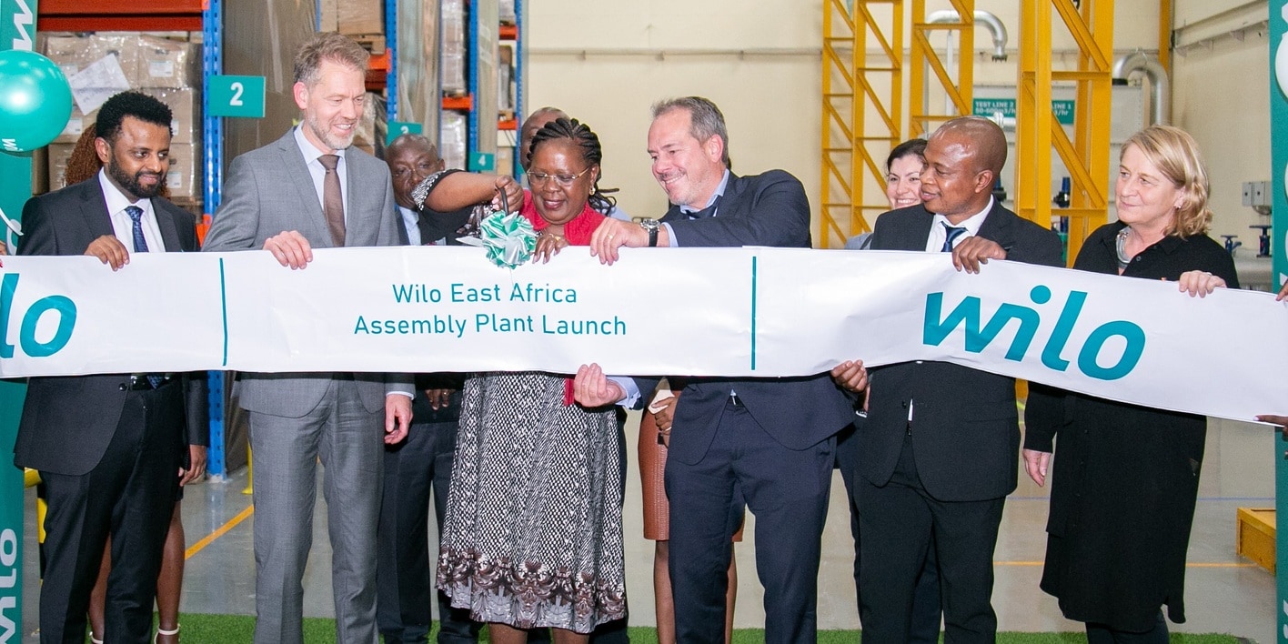 Hon. Alice Wahome (center), Cabinet Secretary Ministry of Water and Sanitation at the ceremonial reopening of the Wilo hub in Nairobi, Kenya.In the picture from left to right: Belete Matebe, Managing Director Wilo East Africa, Alexander Fierley, Chargé d’Affaires to the German Embassy in Kenya, Alice Wahome, Michael Ranft, Senior Vice President of the Wilo Group’s OEM segment and Strategic Advisor Africa, Matthew Magwede, Group Sales Director Middle & South Africa, and Maren Diale-Schellschmidt, Delegate of German Industry and Commerce in Kenya. Source: WILO SE