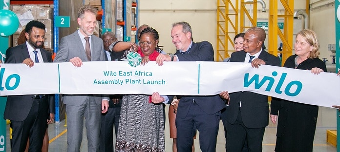 Hon. Alice Wahome (center), Cabinet Secretary Ministry of Water and Sanitation at the ceremonial reopening of the Wilo hub in Nairobi, Kenya.In the picture from left to right: Belete Matebe, Managing Director Wilo East Africa, Alexander Fierley, Chargé d’Affaires to the German Embassy in Kenya, Alice Wahome, Michael Ranft, Senior Vice President of the Wilo Group’s OEM segment and Strategic Advisor Africa, Matthew Magwede, Group Sales Director Middle & South Africa, and Maren Diale-Schellschmidt, Delegate of German Industry and Commerce in Kenya. Source: WILO SE