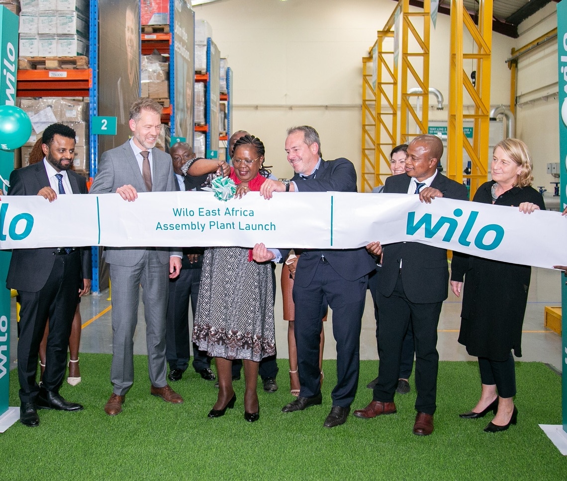Hon. Alice Wahome (center), Cabinet Secretary Ministry of Water and Sanitation at the ceremonial reopening of the Wilo hub in Nairobi, Kenya.In the picture from left to right: Belete Matebe, Managing Director Wilo East Africa, Alexander Fierley, Chargé d’Affaires to the German Embassy in Kenya, Alice Wahome, Michael Ranft, Senior Vice President of the Wilo Group’s OEM segment and Strategic Advisor Africa, Matthew Magwede, Group Sales Director Middle & South Africa, and Maren Diale-Schellschmidt, Delegate of German Industry and Commerce in Kenya. Source: WILO SE