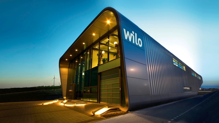 Wilo building in Zaanstad (Netherlands) at night