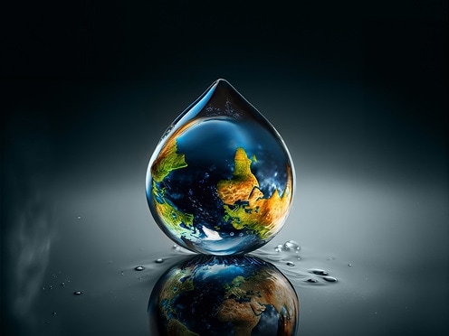 Erde in Wassertropfen, Earth Day, Künstliche Intelligenz