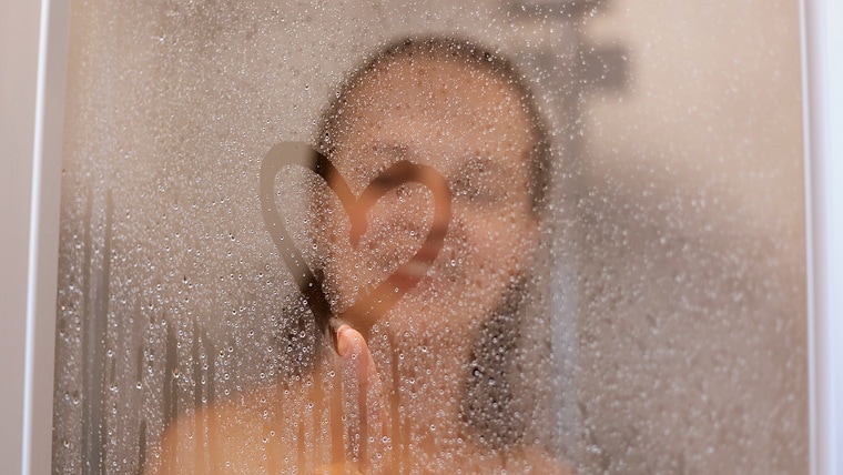 Hot water when showering.