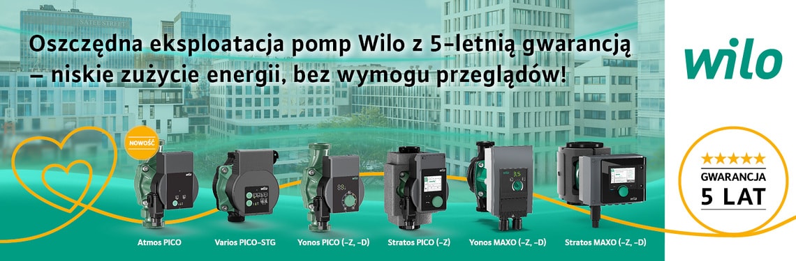 Oszczędna eksploatacja pomp Wilo z 5 lat gwarancji - niskie zużycie energii, bez wymogu przeglądów!