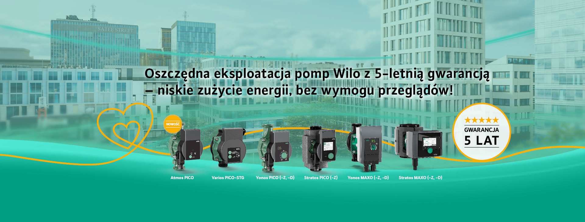 Oszczędna eksploatacja pomp Wilo z 5-letnią gwarancją - niskie zużycie energii, bez wymogu przeglądów!