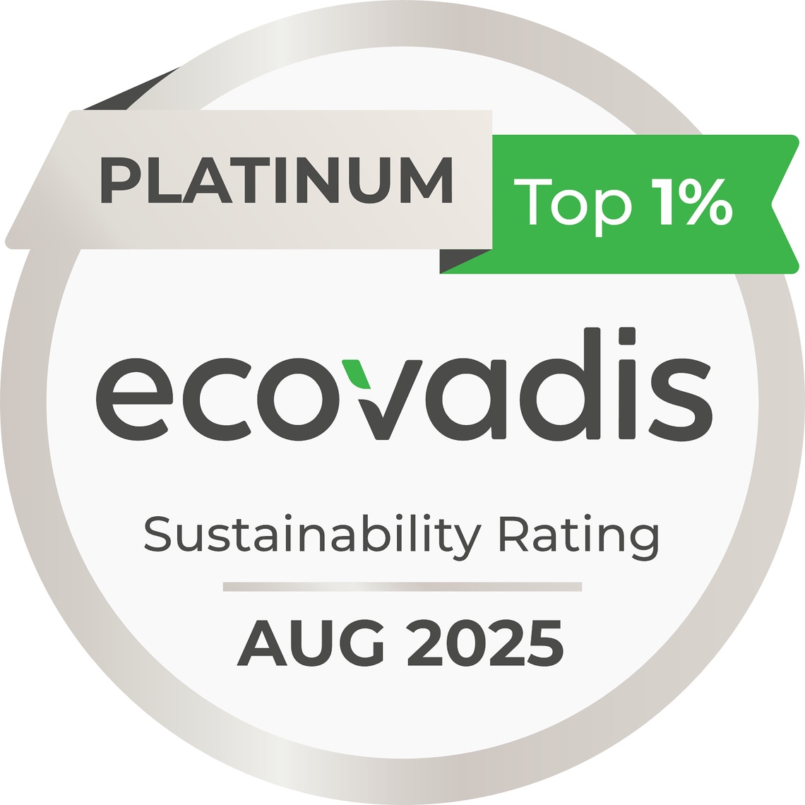Ecovadis Sustainability Rating Rating: Platinum (Top 1%)August 2025