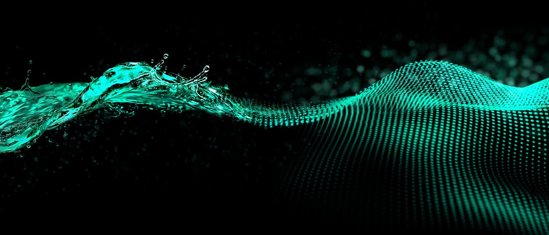 Grün auf Schwarz. Umwandlung von naturalistischer Welle/Wasser in eine digitale Punktmatrix.