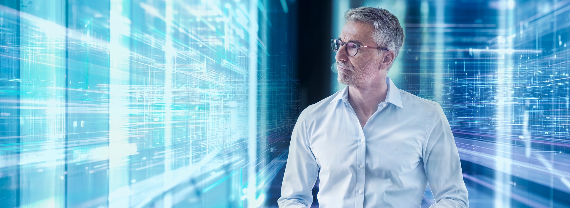 A man in a data center