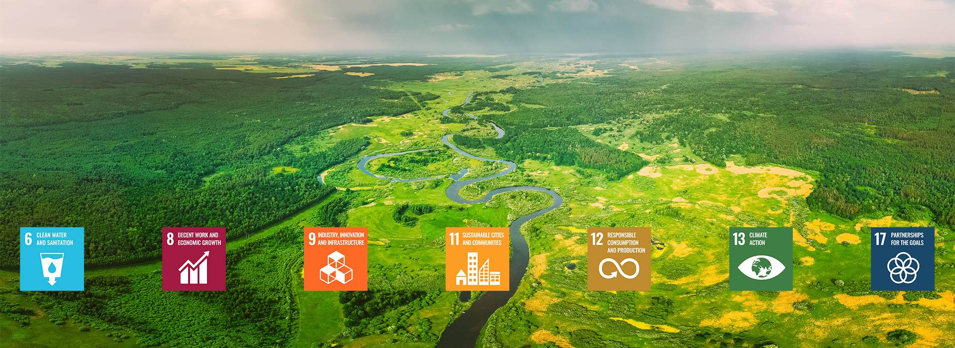 green landscape with SDG icons
