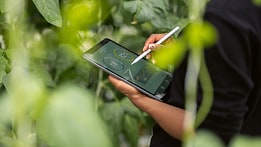 Human with an Ipad in the nature